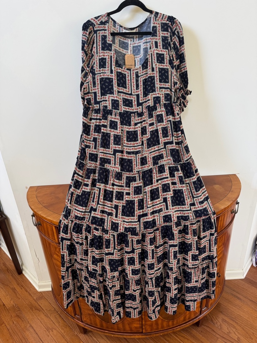 NATURAL LIFE Navy and Cream Boho Tiered Maxi Dress, XL, NWT